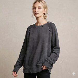 Unsubscribed Crew Neck Distressed Sweatshirt Charcoal Gray L